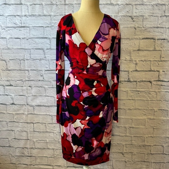 Calvin Klein Abstract Floral Faux Wrap Dress Women’s US 8 - Picture 8 of 11